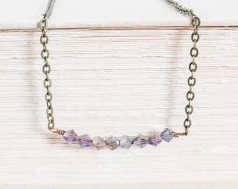 Purple Necklace, Simple Bronze Necklace, Dainty Minimalist Necklace, Layering Necklace, Swarvoski Crystal Necklace, Simple Bronze Jewelry