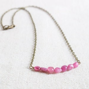 Pink Tourmaline Necklace, Gemstone Necklace, Simple Necklace, Bronze Necklace, Bronze Jewelry for Women, Beaded Necklace, Pendant Necklace