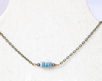 Denim Blue Necklace, Bronze Necklace, Blue Jewelry, Bronze Jewelry, Simple Necklace, Pendant Necklace, Dainty Necklace, Everyday Jewelry