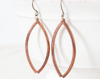 Copper Earrings, Dangle Drop Earrings, Bronze Earrings, Hoop Earrings, Everyday Earrings, Fall Jewelry, Simple Earrings, Petal Earrings