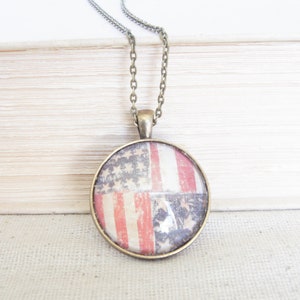 American Flags Pendant Necklace - July 4th, America, American Pride, Stars and Stripes Red, White and Blue, Gift for Her, Boho Necklace