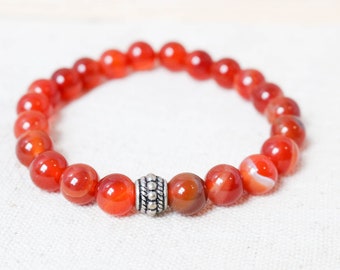 Carnelian Bracelet, Gemstone Bracelet, Silver Bracelet, Layering Bracelet, Orange Bracelet, Stretch Bracelet, Gemstone Jewelry