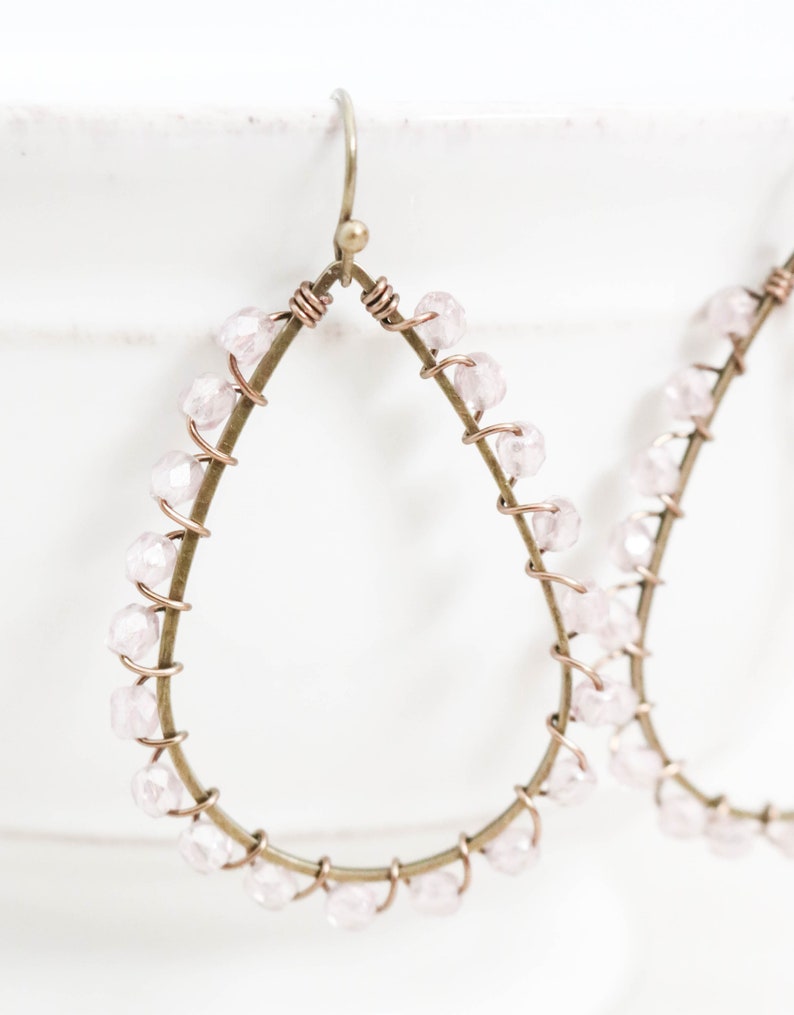 Lavender Teardrop Earrings, Bronze Earrings for Women, Wire Wrapped, Purple Pink Earrings, Beaded Earrings, Bronze Jewelry, Earrings Hoops image 7