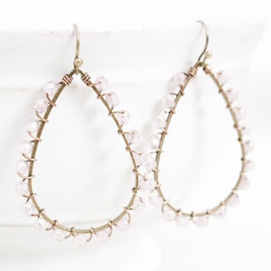 Lavender Teardrop Earrings, Bronze Earrings for Women, Wire Wrapped, Purple Pink Earrings, Beaded Earrings, Bronze Jewelry, Earrings Hoops image 6