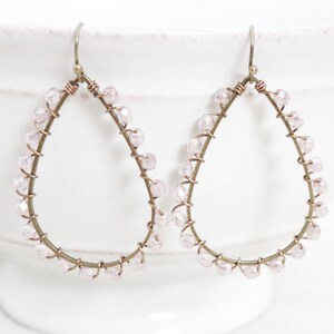 Lavender Teardrop Earrings, Bronze Earrings for Women, Wire Wrapped, Purple Pink Earrings, Beaded Earrings, Bronze Jewelry, Earrings Hoops image 5