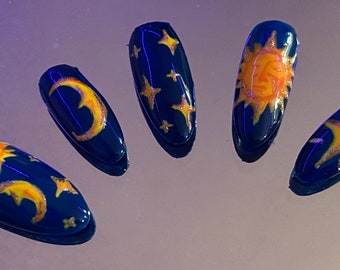 Sun And Moon Y2K Almond Shaped Press On Nails