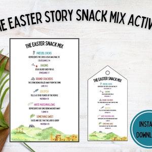 Ostergeschichten Snack Mix Aktivität | Oster Snack-Mix für Kinder | Kinder-Oster-Aktivität | Druckbare Osterkarte | Ostern Geschenkanhänger
