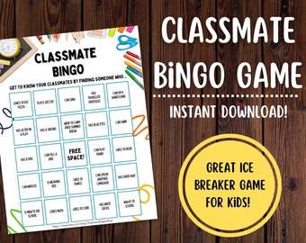 Juego de bingo Classmate / Juego de bingo escolar / Juego de bingo imprimible / Juego de bingo de regreso a la escuela / Niños aprendiendo juego de bingo / Juego de aula