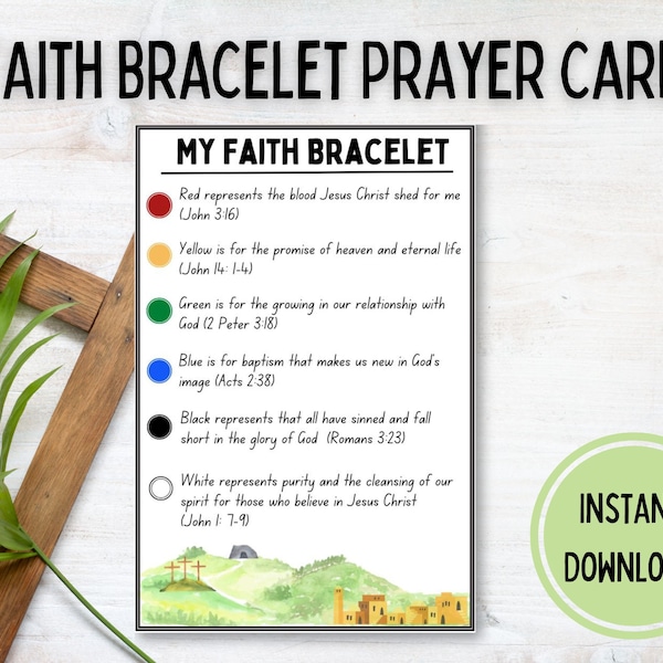 Printable Faith Bracelet Prayer Card | Salvation Bracelet Card | Religious Printable Cards| Sunday School Activities | Church Prayer Cards