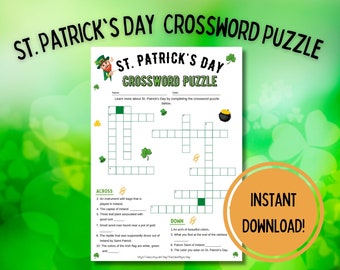 Instant Download St. Patricks Day Crossword Puzzle | St. Patrick's Day Party Games | Printable St. Patty's Games | Children St. Patrick Game