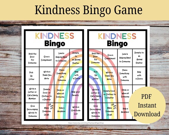 Acts of Kindness Bingo Game Kids Kindness Game Classroom Kindness Game ...