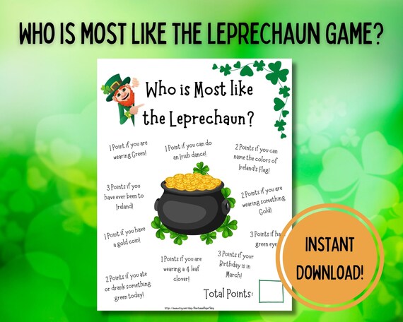 Who is the Most Leprechaun Game | Printable St. Patrick's Day Game | Childs St. Patrick's Day Game | Printable Leprechaun Game Game