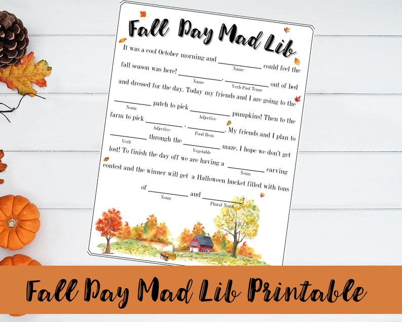 Fall Day Mad Lib Game Autumn Mad Lib Autumn Children - Etsy