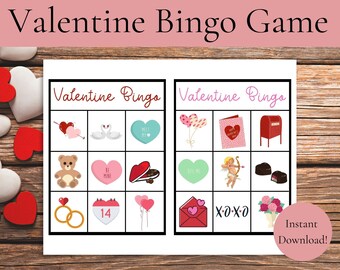 Instant Download Valentines Bingo Game | PDF Valentine Party Game | Classroom Valentine Game | Kids Valentine Game | Valentine Bingo