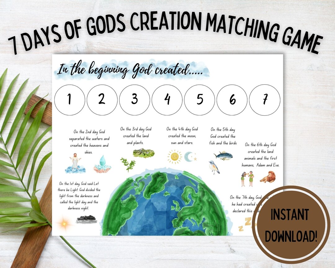 Kids Bible Story Matching Game 7 Days of Creation Game Christian Kids