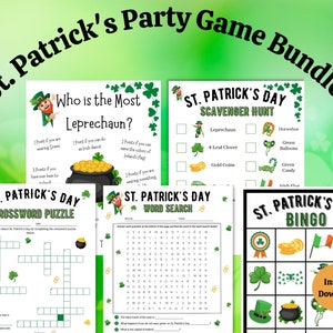 Paquete de juegos de fiesta de San Patricio imprimible / Juegos del Día de San Patricio para niños / Juegos de San Patricio en el aula / Juegos de San Patricio para niños