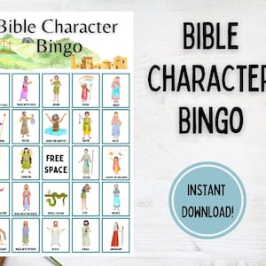 Kids Bible Bingo Game | Bible Character Bingo | Kids Faith Bingo Game | Children Bible Games | Kids Bible Activities | Faith Game