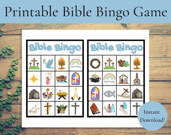 Gra w bingo biblijne do druku | Gra w bingo biblijne do pobrania natychmiast | Gra w bingo kościelne | Gra w bingo biblijne do klasy | Gra w bingo biblijne dla dzieci