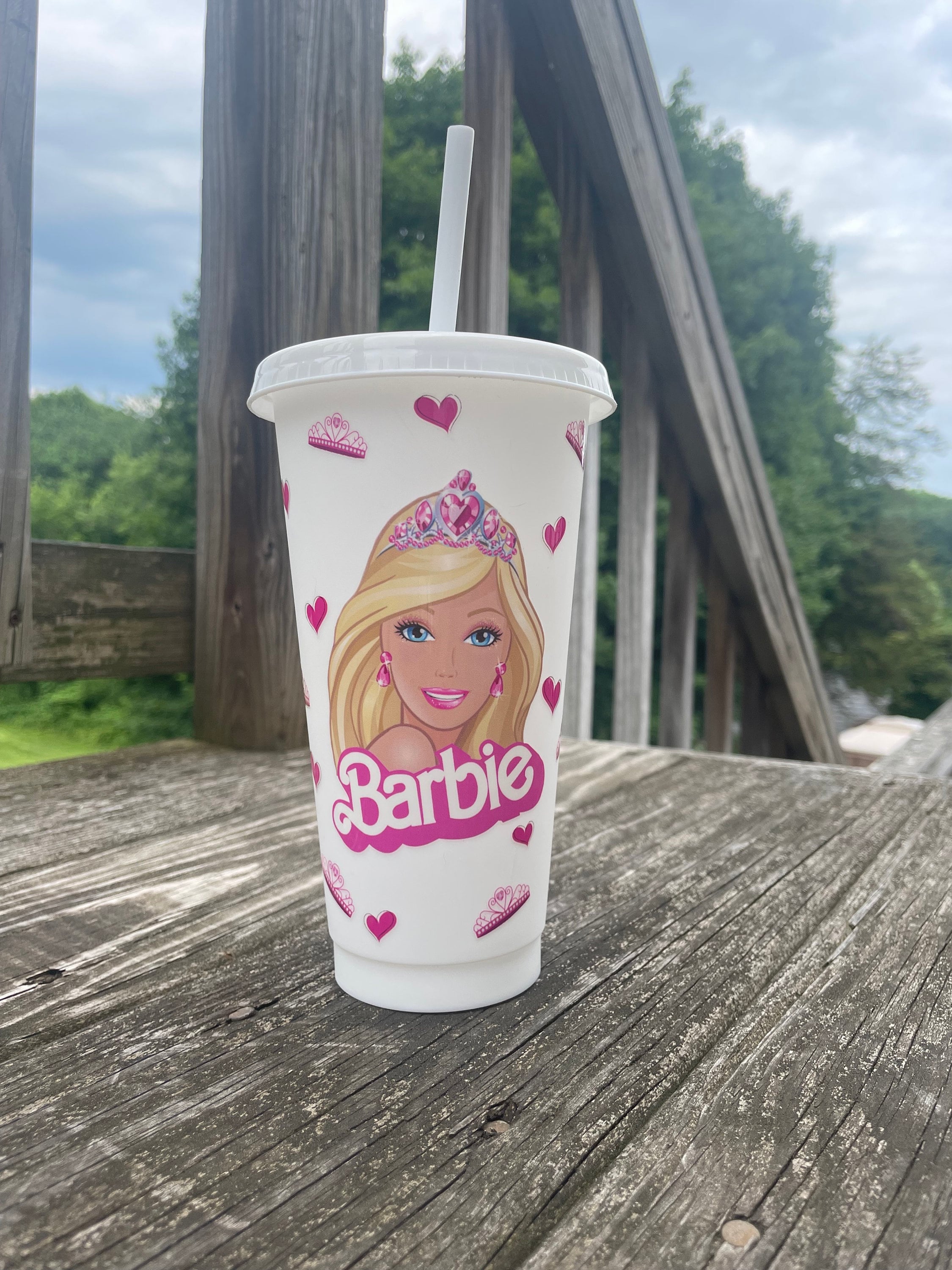 Barbie 24 Oz Cup, Plastic Drinking Cup With Straw 