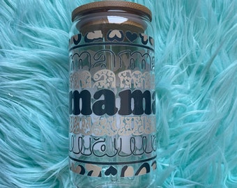 Leopard Mama Glass Can Cup with Bamboo Lid & Glass Straw