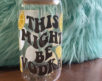 Wodka Glass Can Cup: 16 Unzen Trinkglas mit Bambusdeckel und Strohhalm