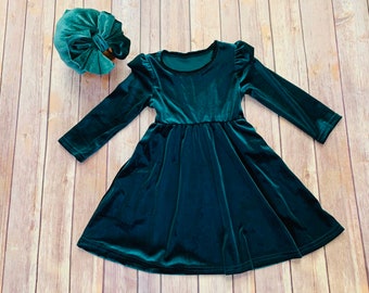 little girl green velvet dress