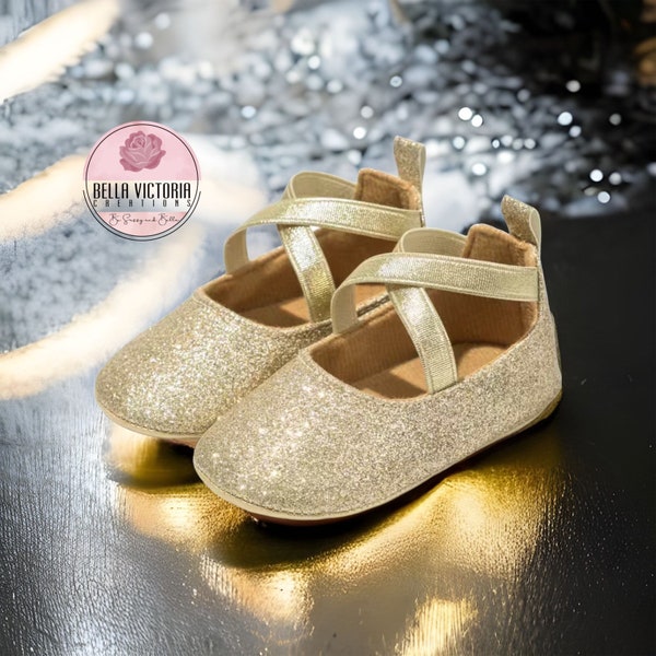 Baby Girl Gold Shoes, Baby Sparkling Shoes, Infant Girls Elegant Shoes, Baby Girl Birthday Outfit, Gifts For Babies,Soft Shoes for Babies