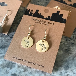 State of Michigan Great Lakes Earrings  Hand Stamped Textured Pure Michigan