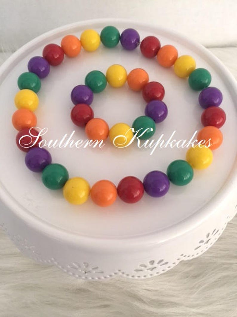 Girls mini gumball stretchy jewelry set Unicorn necklace bracelet earrings jewelry set