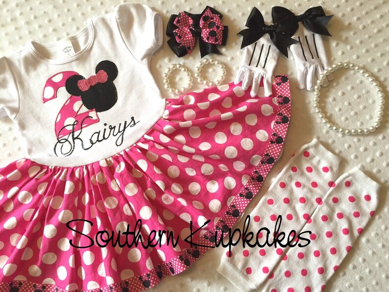 Girls Minnie Mouse Disney Inspired 3rd Third 2nd Second 4th Fourth Birthday Twirl Dress Custom Boutique Party All Sizes Pink White Polka