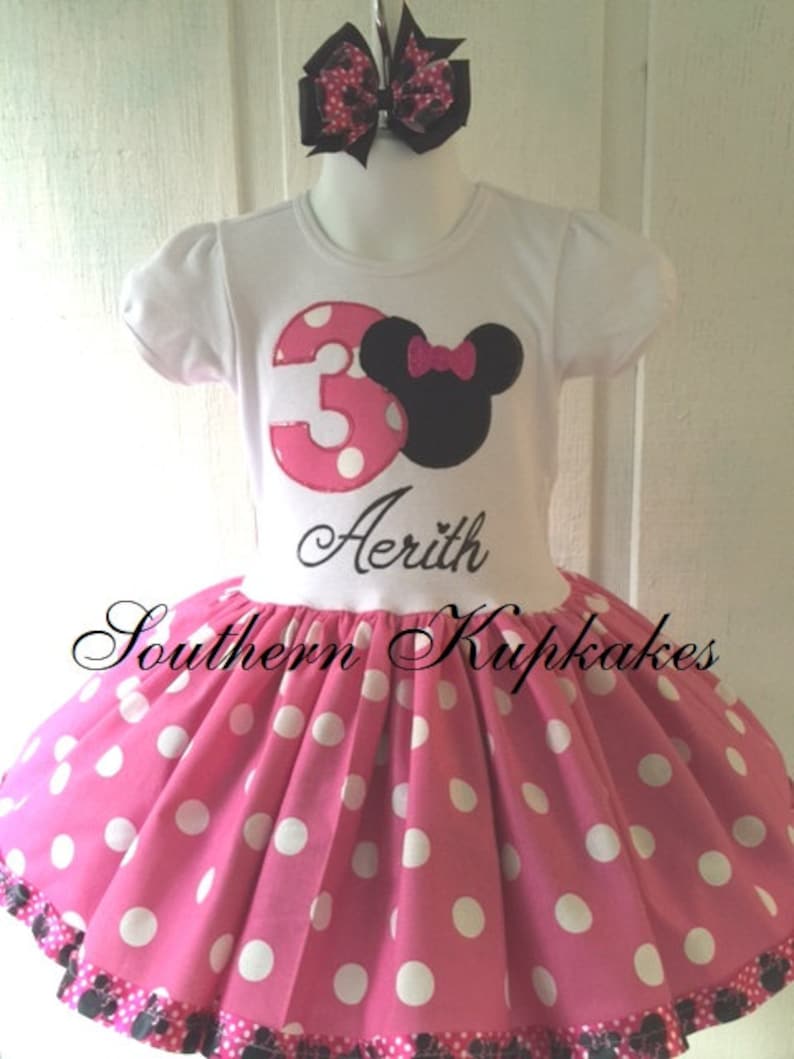Girls Minnie Mouse Disney Inspired 3rd Third 2nd Second 4th Fourth Birthday Twirl Dress Custom Boutique Party All Sizes Pink White Polka