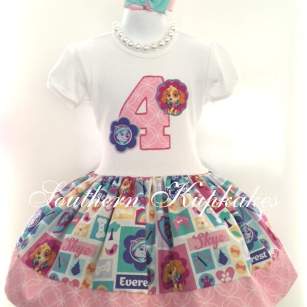 Girls Paw Patrol Skye Everest Custom Twirl Dress Birthday Boutique Pageant Party All Sizes Ages 1st 2nd 3rd 4th 5th 6th 7th Any Age Birthday