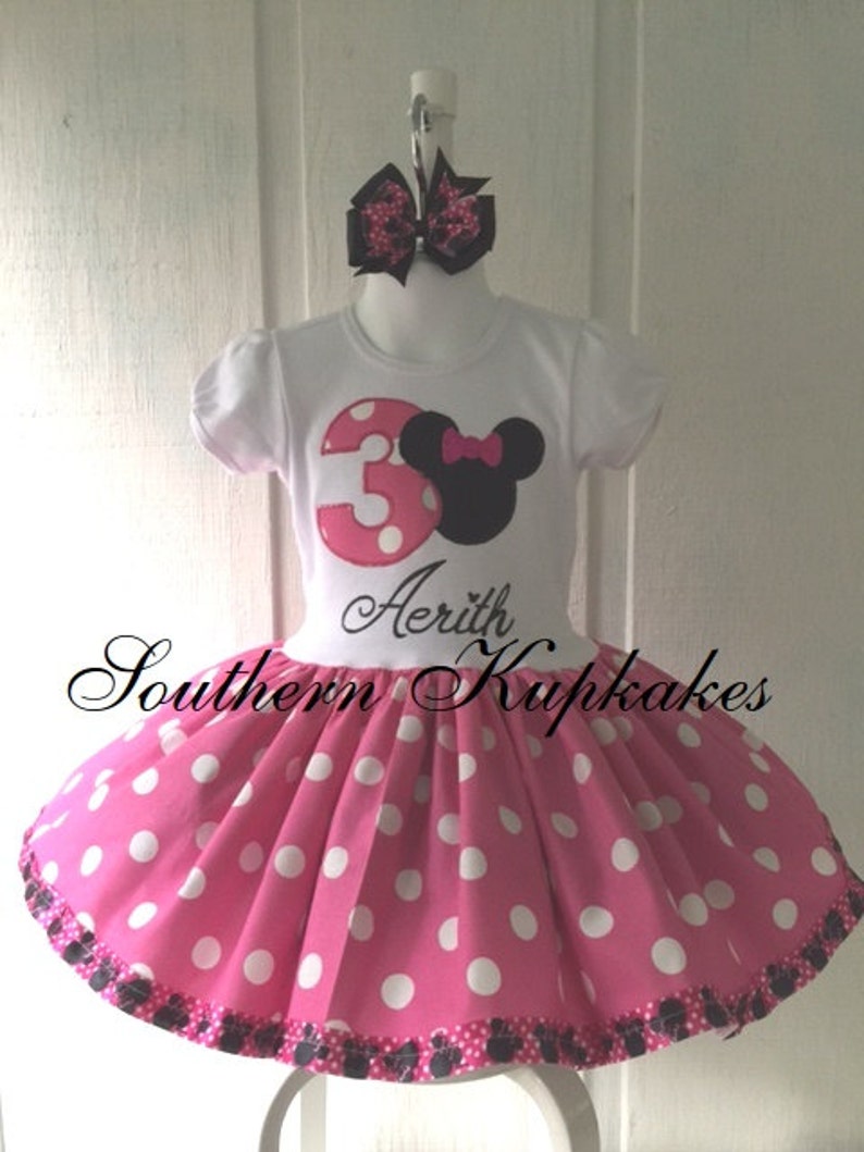 Girls Minnie Mouse Disney Inspired 3rd Third 2nd Second 4th Fourth Birthday Twirl Dress Custom Boutique Party All Sizes Pink White Polka