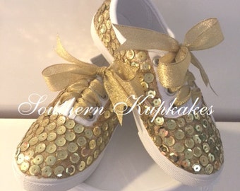 SHiNY Blingy AMaZiNG Birthday Party PAGEANT GOLD Sequin Satin Lace BOUTiQUE Custom Shoes SNEAKS KiCKS Kix All Colors available All Sizes