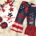 Girls RWB Patriotic Star Denim Western Flag USA Stripes Red White Blue America Pageant Wear OOC Custom Handmade 5pc. Farm Boutique Cowgirl 