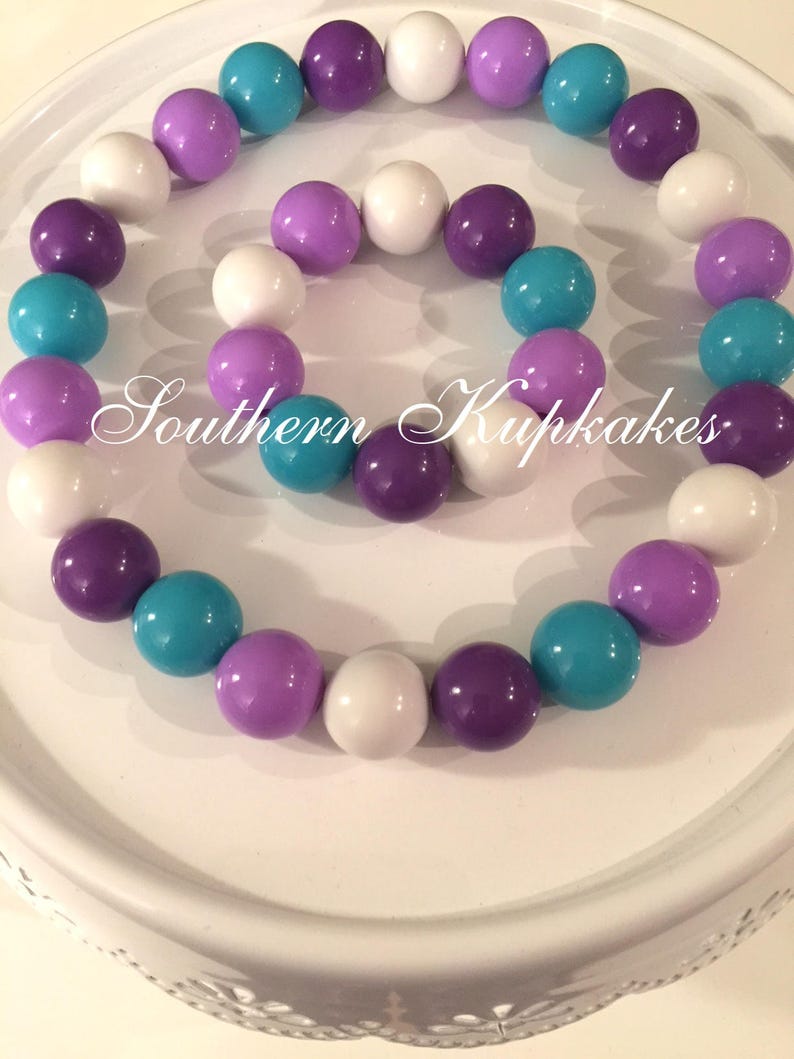 Purple Aqua White Lavender Girls Handmade Custom Made to Match Chunky Gumball Necklace /& Bracelet Bubblegum Jewelry Beaded Pageant Boutique