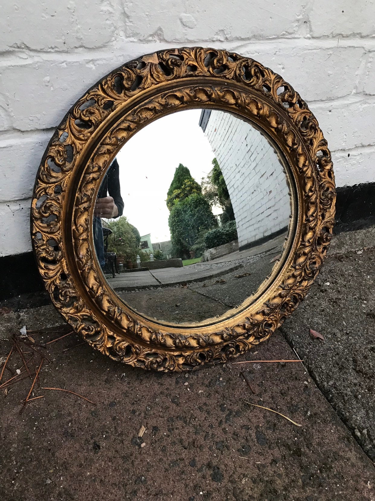 Round mirror vintage convex ornate mirror. Wood and plaster Etsy