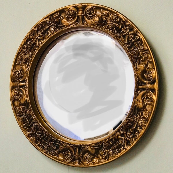 Round Plaster Mirror Antique Ornate mirror, Small Gold Ornate Mirror, restoration mirror.