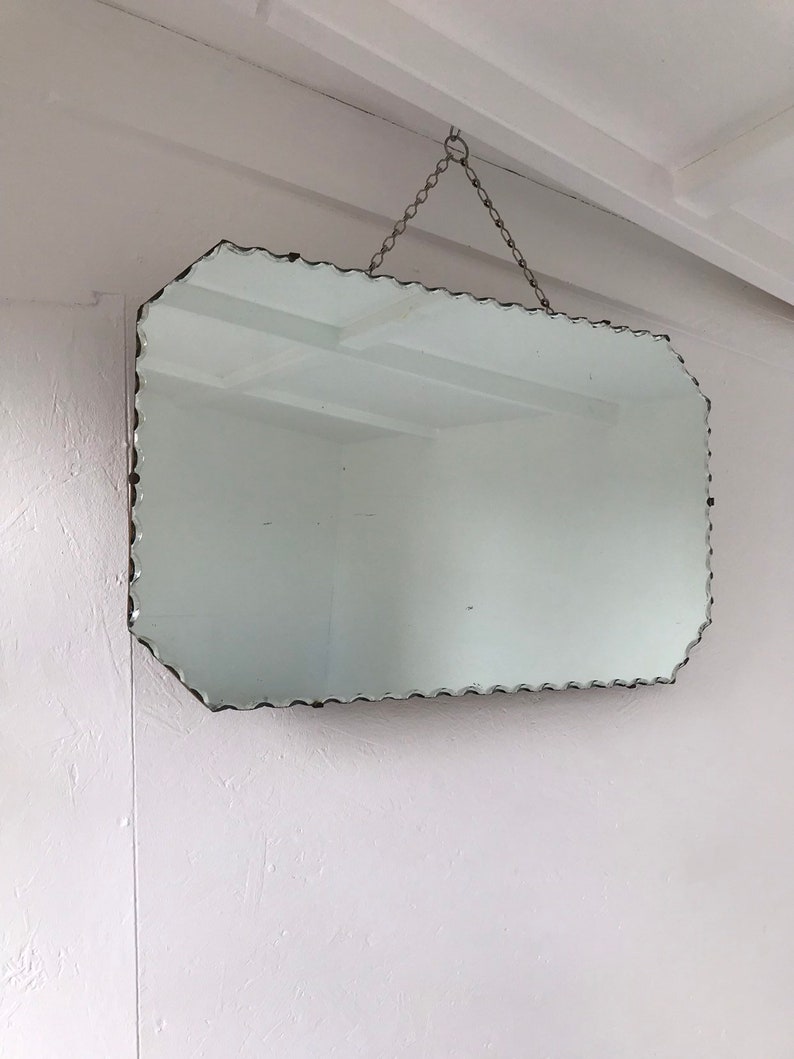 Lovely Vintage Frameless Mirror With Pie Crust Rim Patina Light Marks