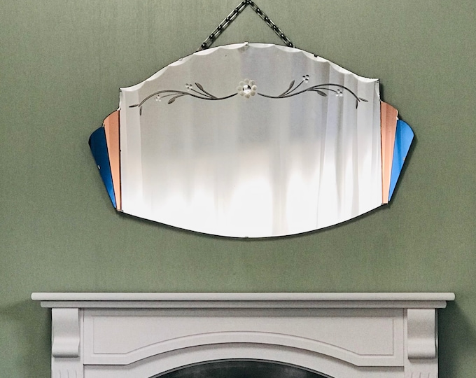 Vintage Rare Art Deco Fan Mirror With Blue Peach Panels. Aged Etsy UK
