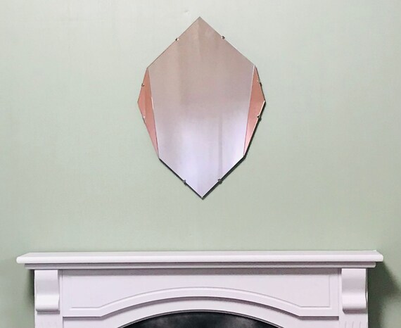 Vintage Mirror Art Deco Fan With Rose And Peach Glass Ireland Vintage Mirror Art Deco Fan With, Vintage Art Deco Fan Mirror