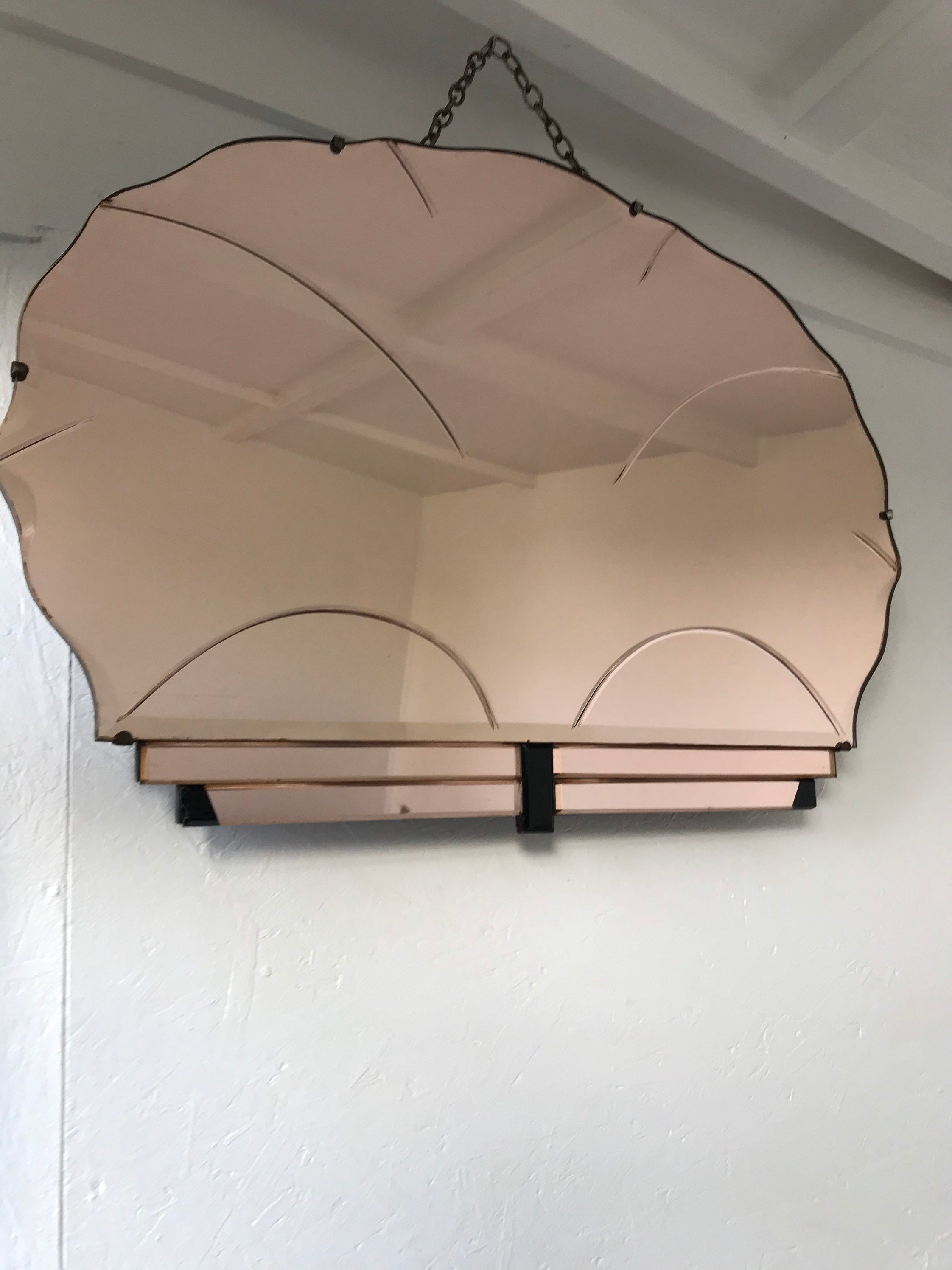 Vintage Pink Tinted Mirror With Etched Curves And Flicks Some Etsy