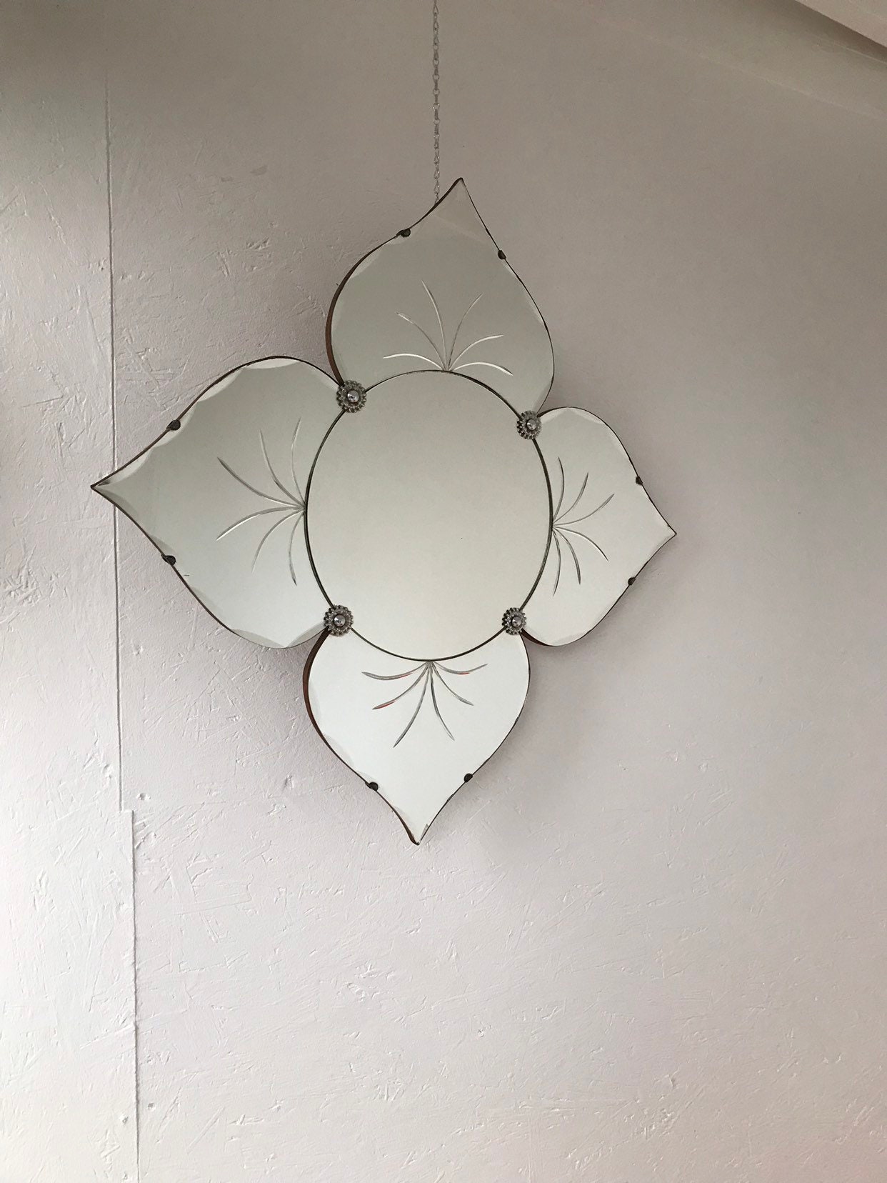 Vintage Star Flower Shaped Art Deco Mirror With Scalloped