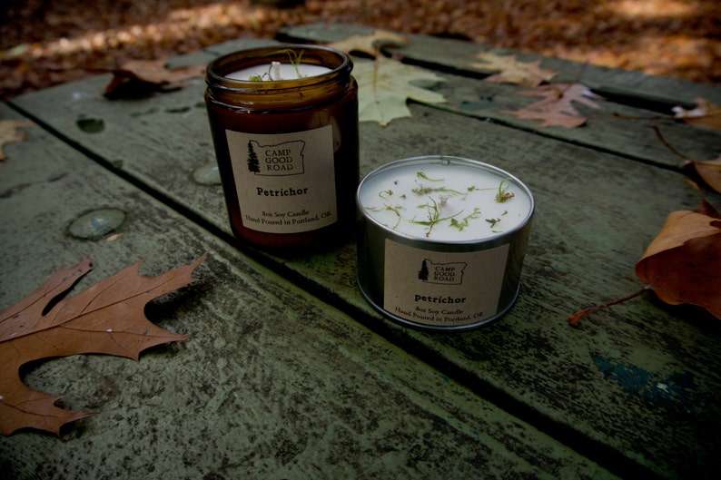 8oz PETRICHOR Scented Soy Candle Amber Glass Candle Etsy
