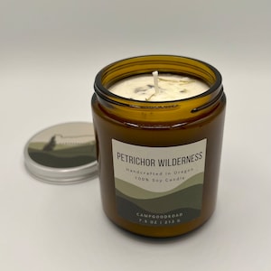 8oz PETRICHOR WILDERNESS \ Scented Soy Candle \ Amber Glass Candle \ Container Candle