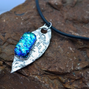 Giant Surfboard (Paua Blues) - Fused Glass Cabochon on Silver Pendant - Boho Pendant - Gift for a Surfer - Gift for Her - Graduation Gift