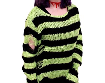 Striped Distressed Sweater/ Blue-black 