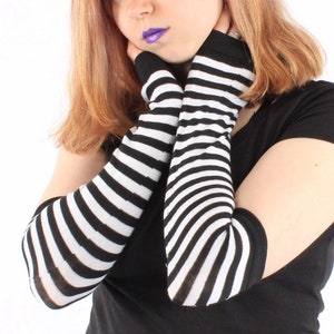 Emo Striped Arm Warmers Black/White image 3