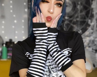 Emo Striped Arm Warmers [Black/White]