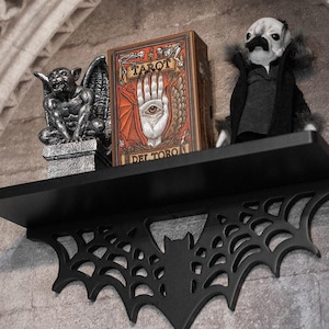 black dark wood black wood spiderweb shelf